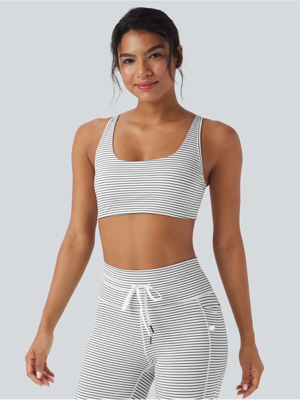 HALARA Black and White Striped Scoop Bralette